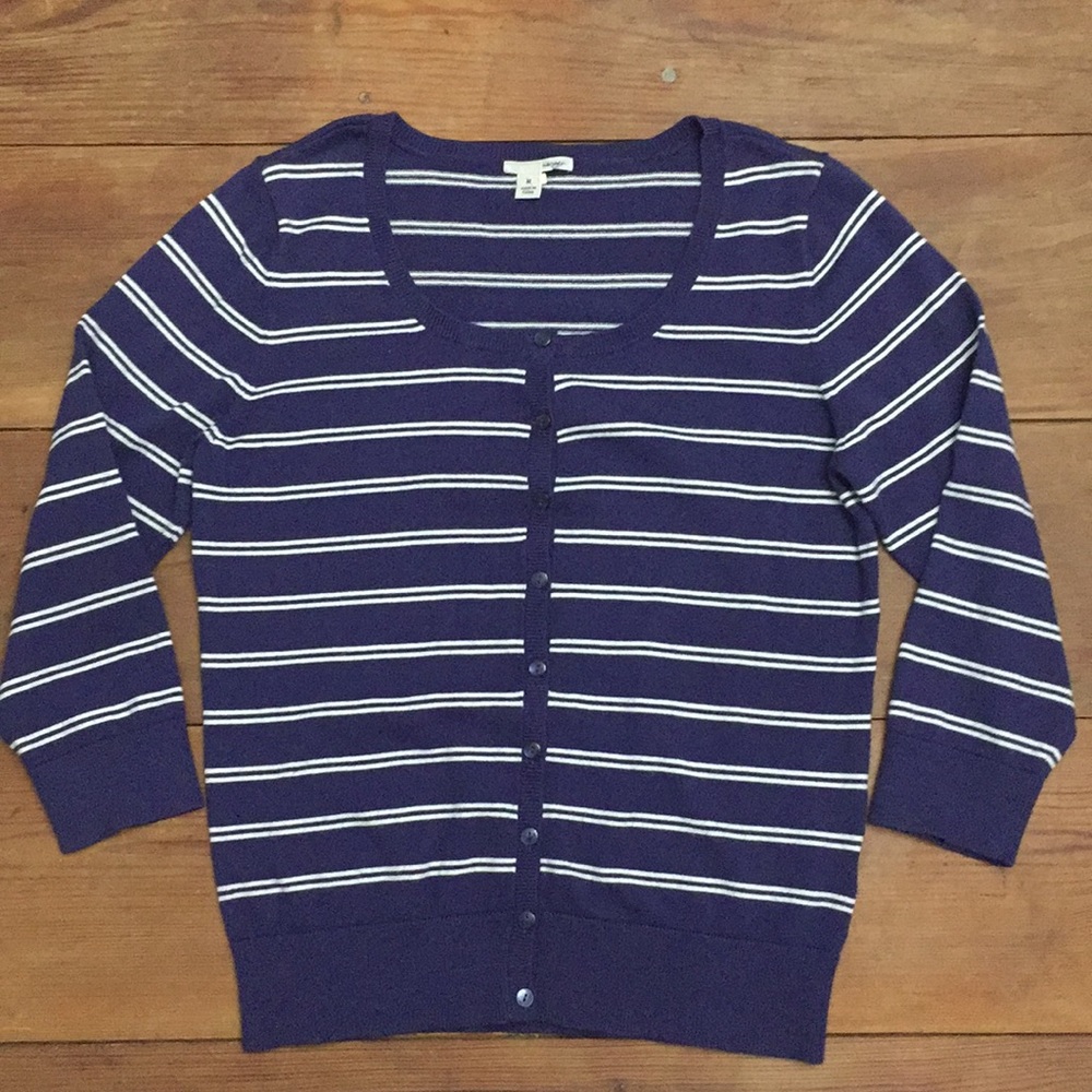 Halogen Navy & White Striped Button Down Cardigan